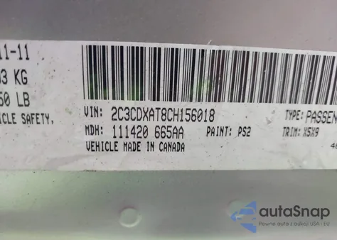 2012 Dodge Charger Police z USA, uszkodzony, nr VIN 2C3CDXAT8CH156018